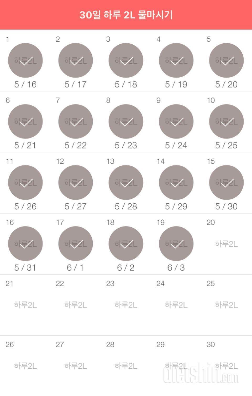 30일 하루 2L 물마시기 19일차 성공!