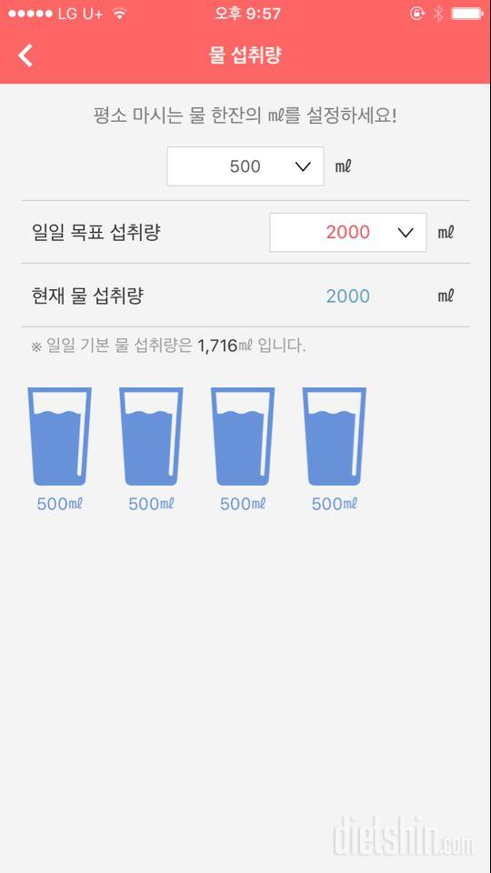 30일 하루 2L 물마시기 4일차 성공!