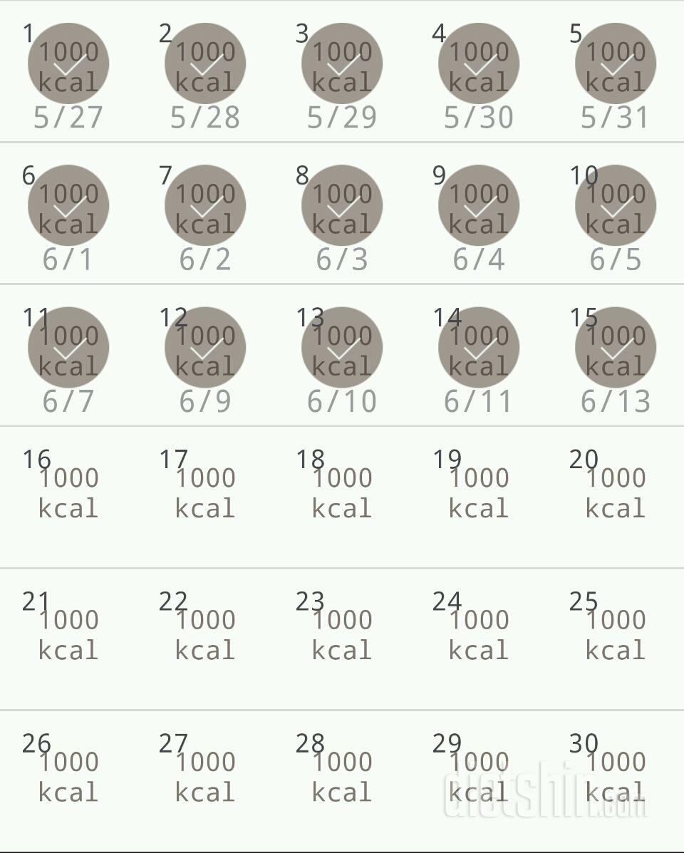 30일 1,000kcal 식단 15일차 성공!