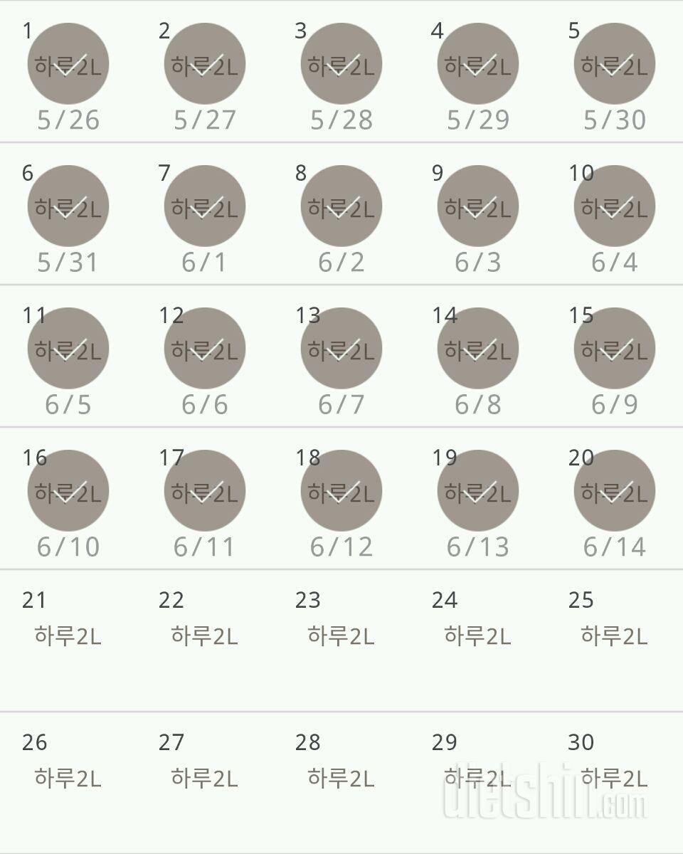 30일 하루 2L 물마시기 20일차 성공!