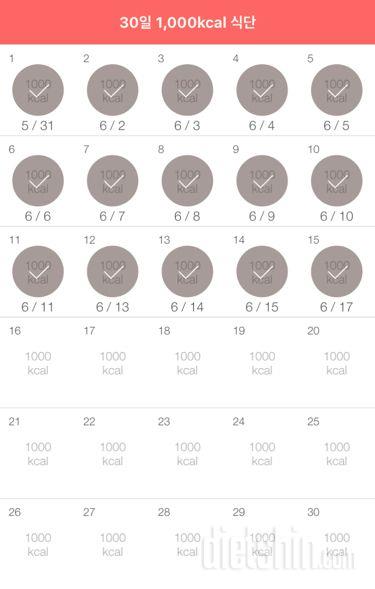 30일 1,000kcal 식단 15일차 성공!