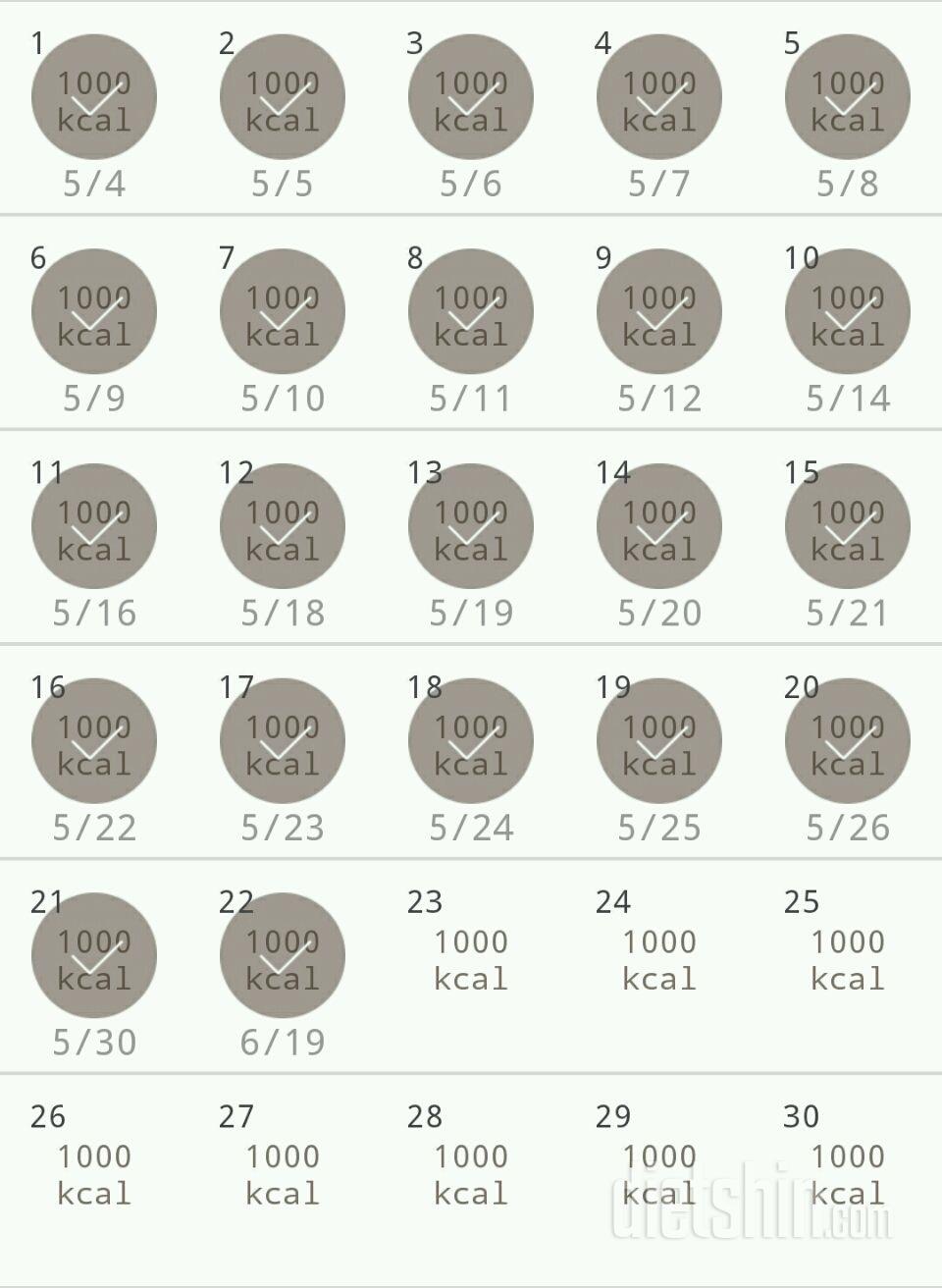 30일 1,000kcal 식단 22일차 성공!