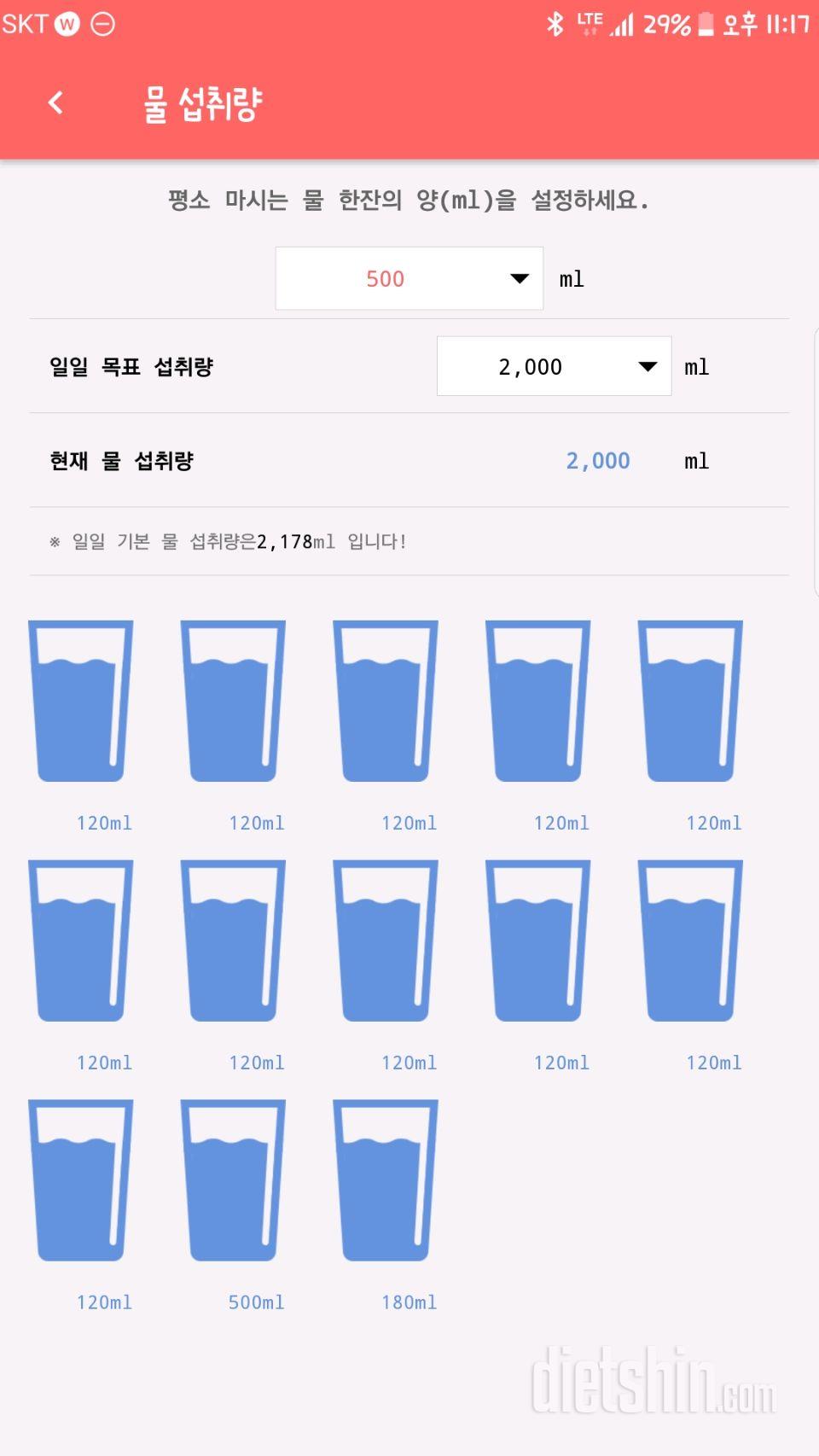 30일 하루 2L 물마시기 1일차 성공!