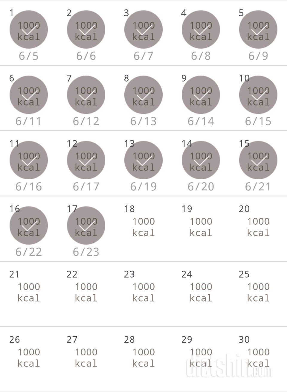 30일 1,000kcal 식단 17일차 성공!