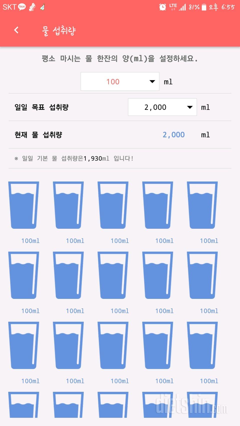 30일 하루 2L 물마시기 19일차 성공!