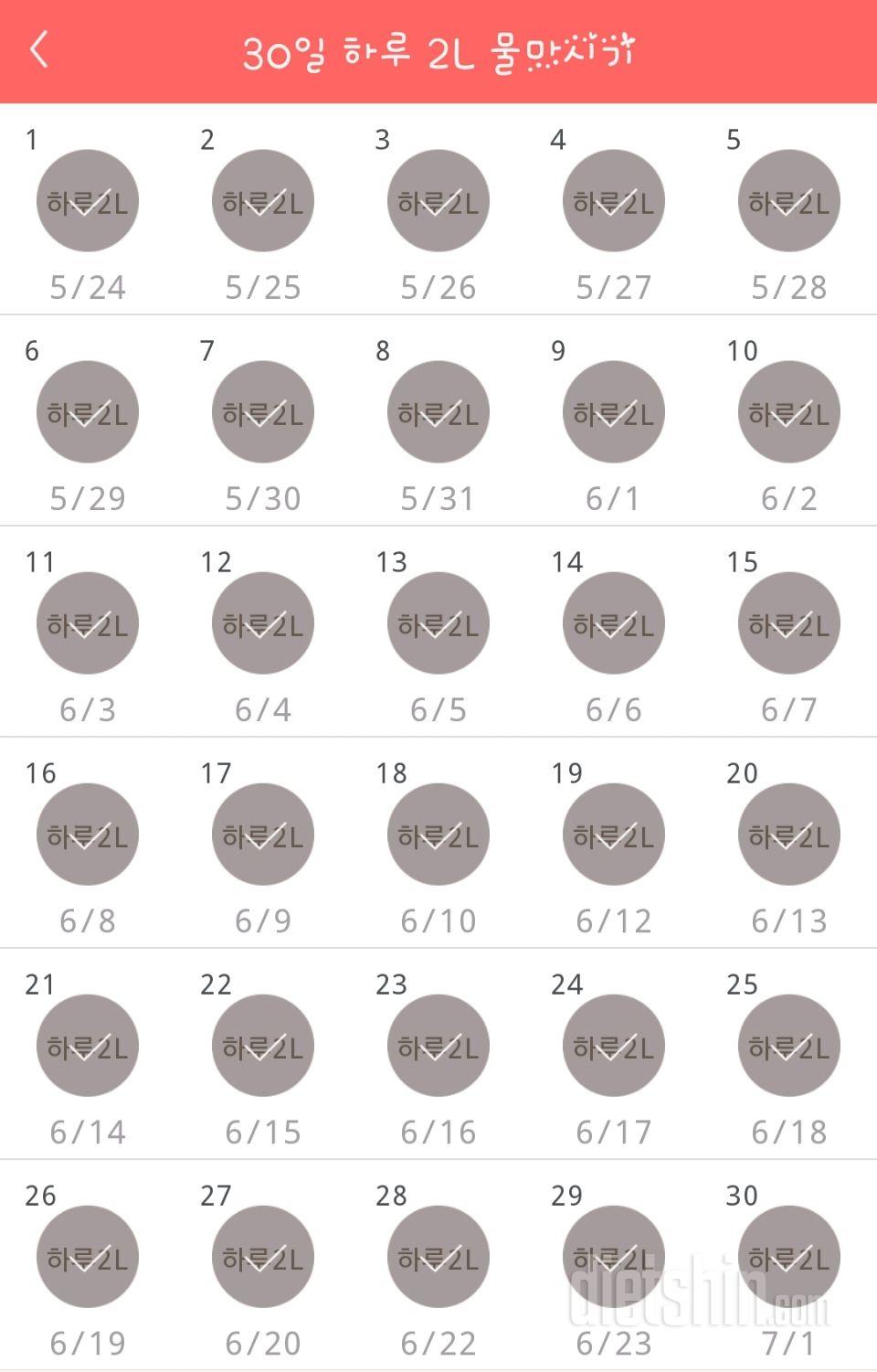 30일 하루 2L 물마시기 30일차 성공!