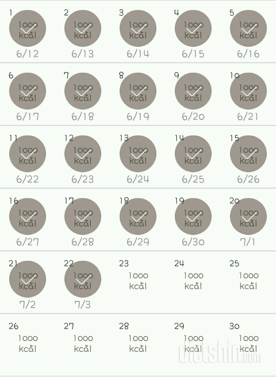 30일 1,000kcal 식단 22일차 성공!