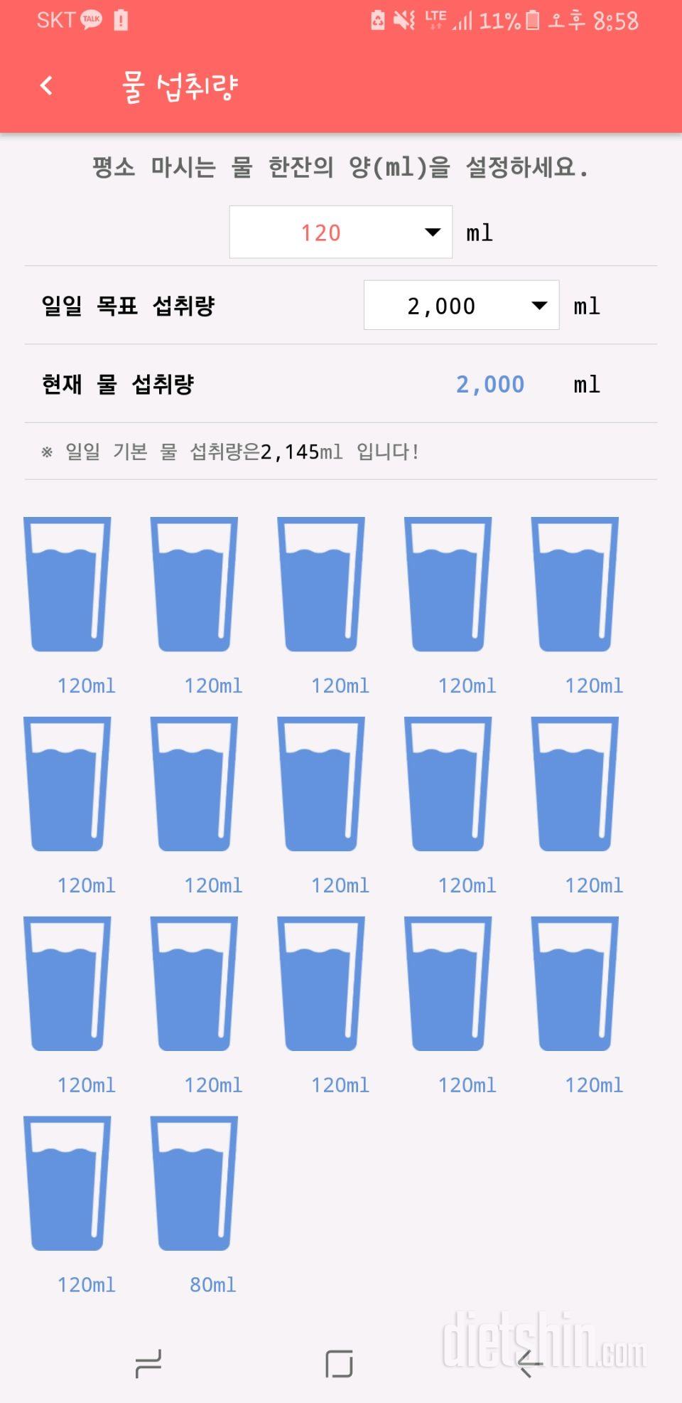 30일 하루 2L 물마시기 1일차 성공!