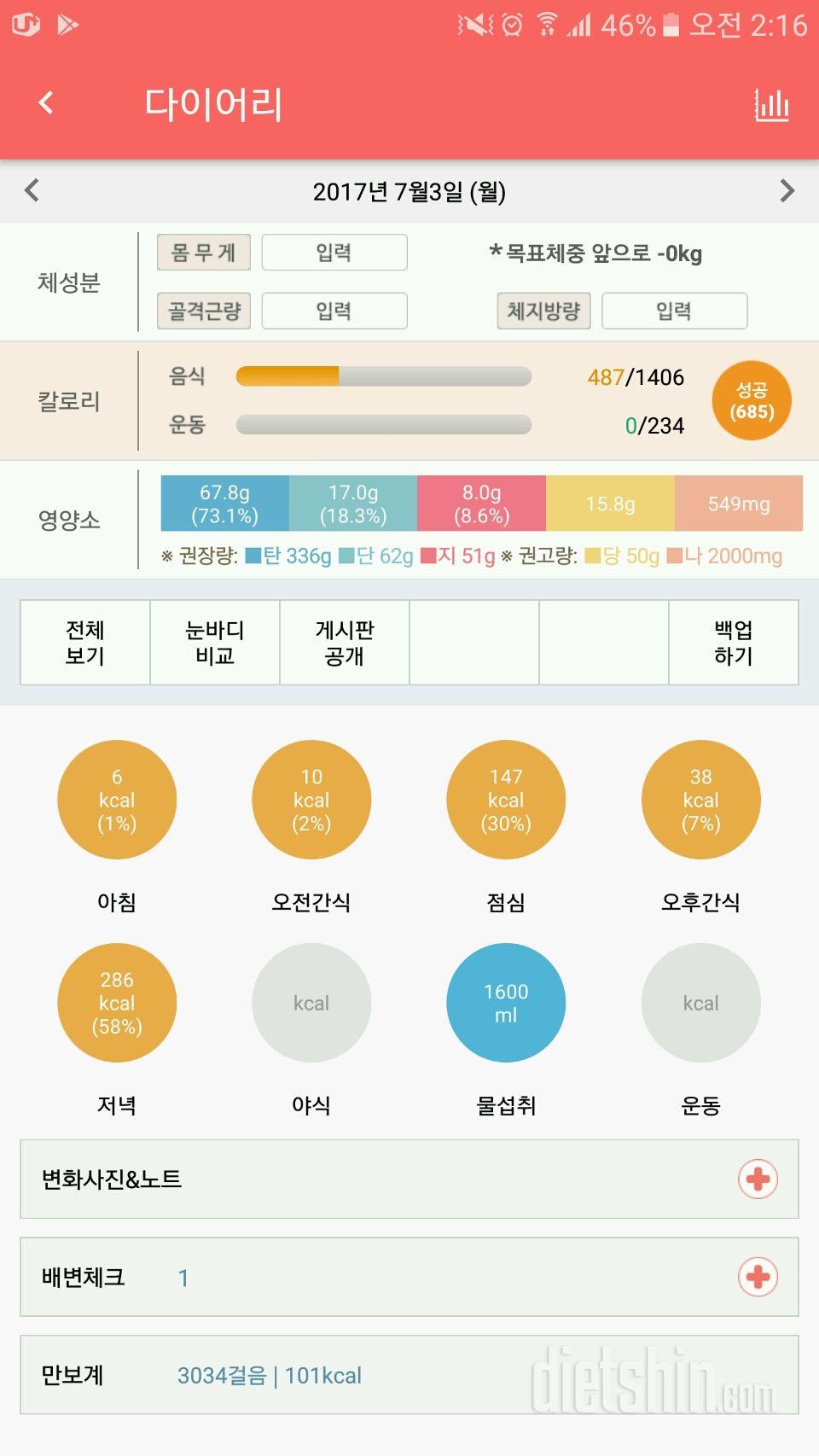 30일 1,000kcal 식단 46일차 성공!