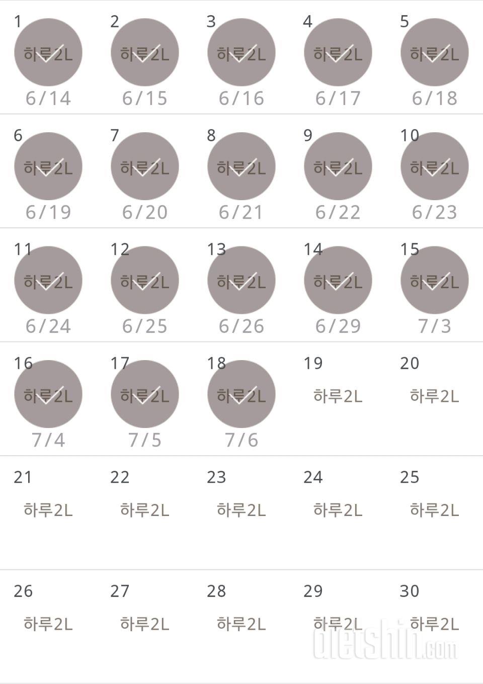 30일 하루 2L 물마시기 18일차 성공!