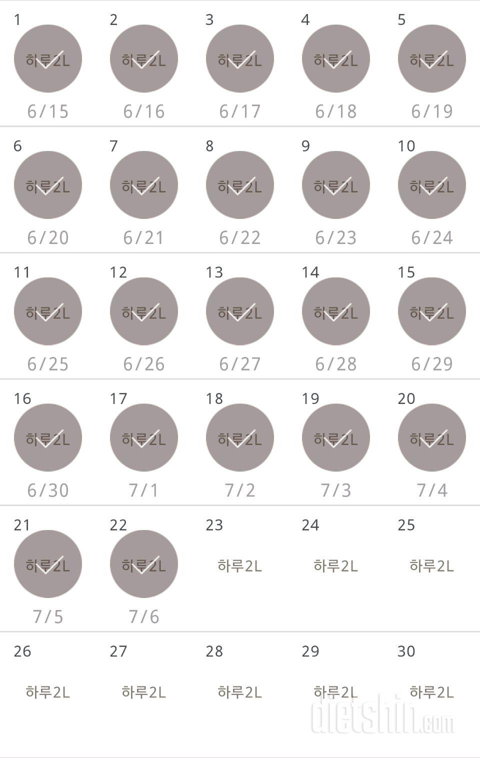 30일 하루 2L 물마시기 22일차 성공!