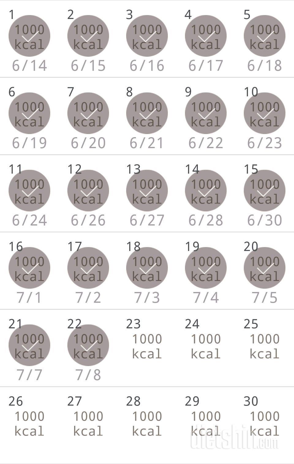 30일 1,000kcal 식단 22일차 성공!