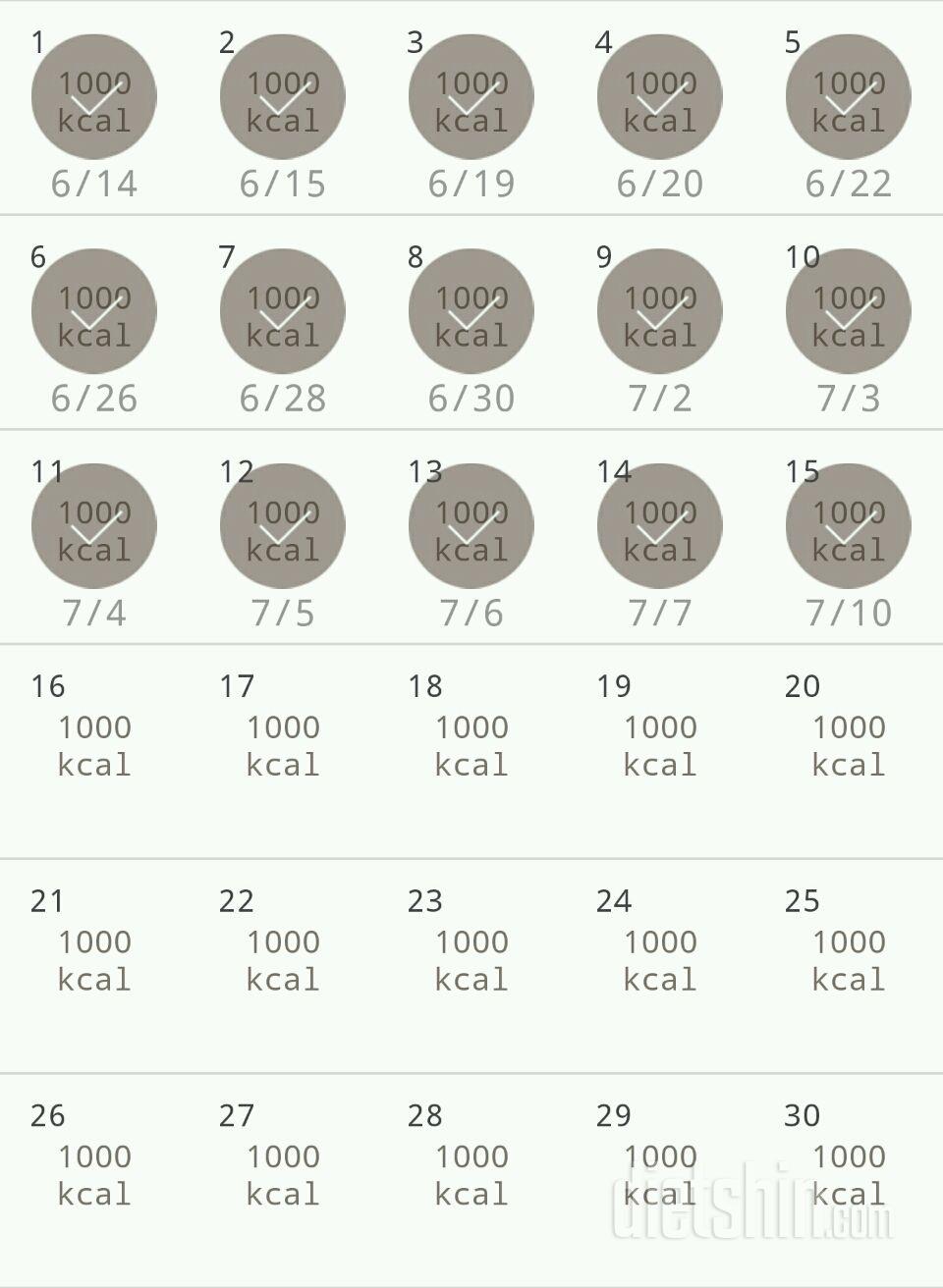 30일 1,000kcal 식단 15일차 성공!