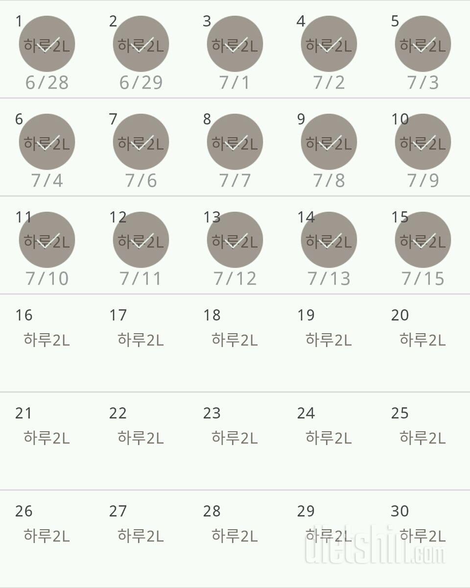 30일 하루 2L 물마시기 15일차 성공!