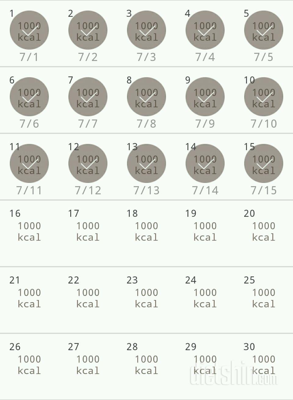 30일 1,000kcal 식단 15일차 성공!