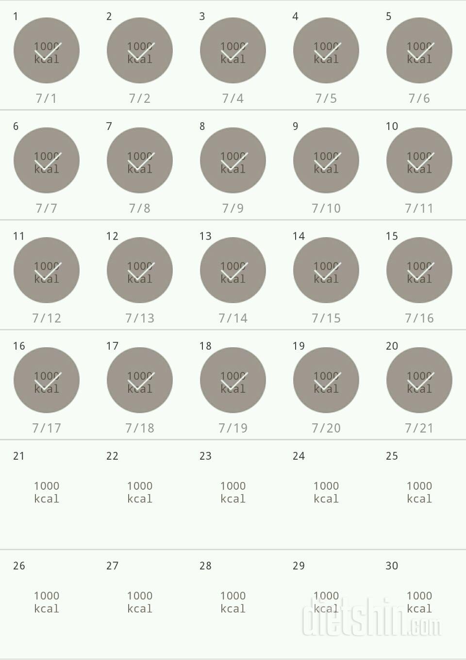 30일 1,000kcal 식단 20일차 성공!