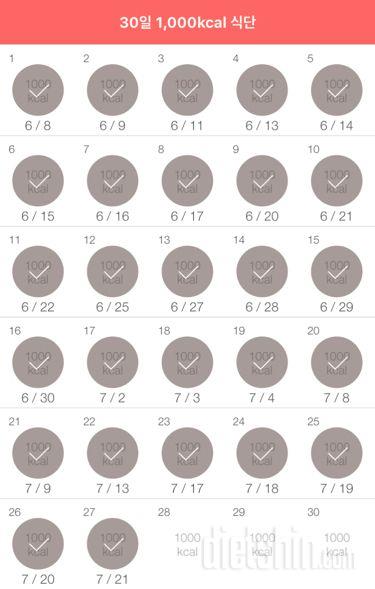 30일 1,000kcal 식단 27일차 성공!