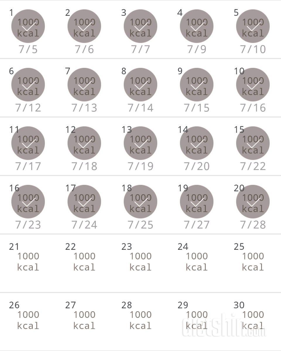 30일 1,000kcal 식단 20일차 성공!