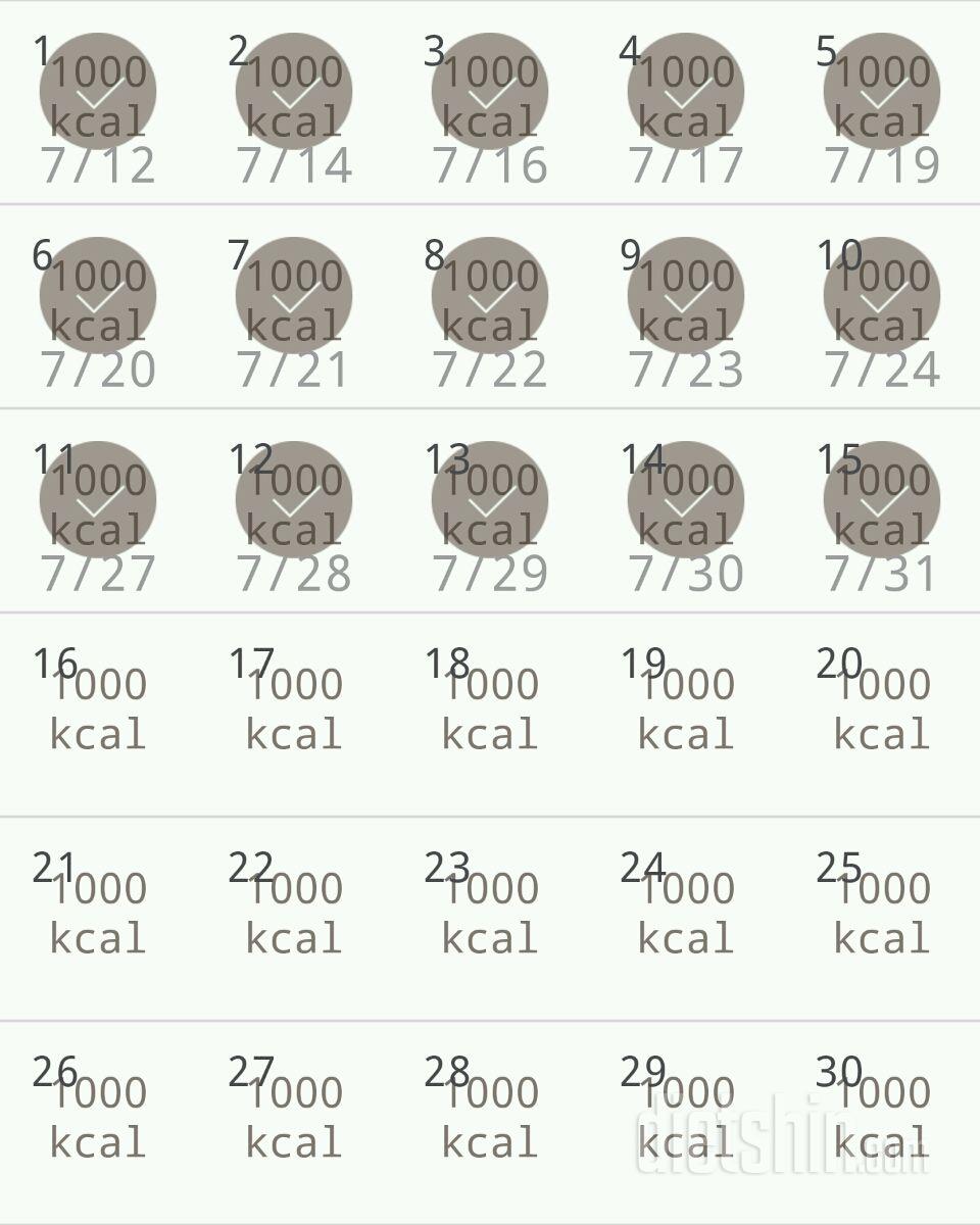 30일 1,000kcal 식단 15일차 성공!