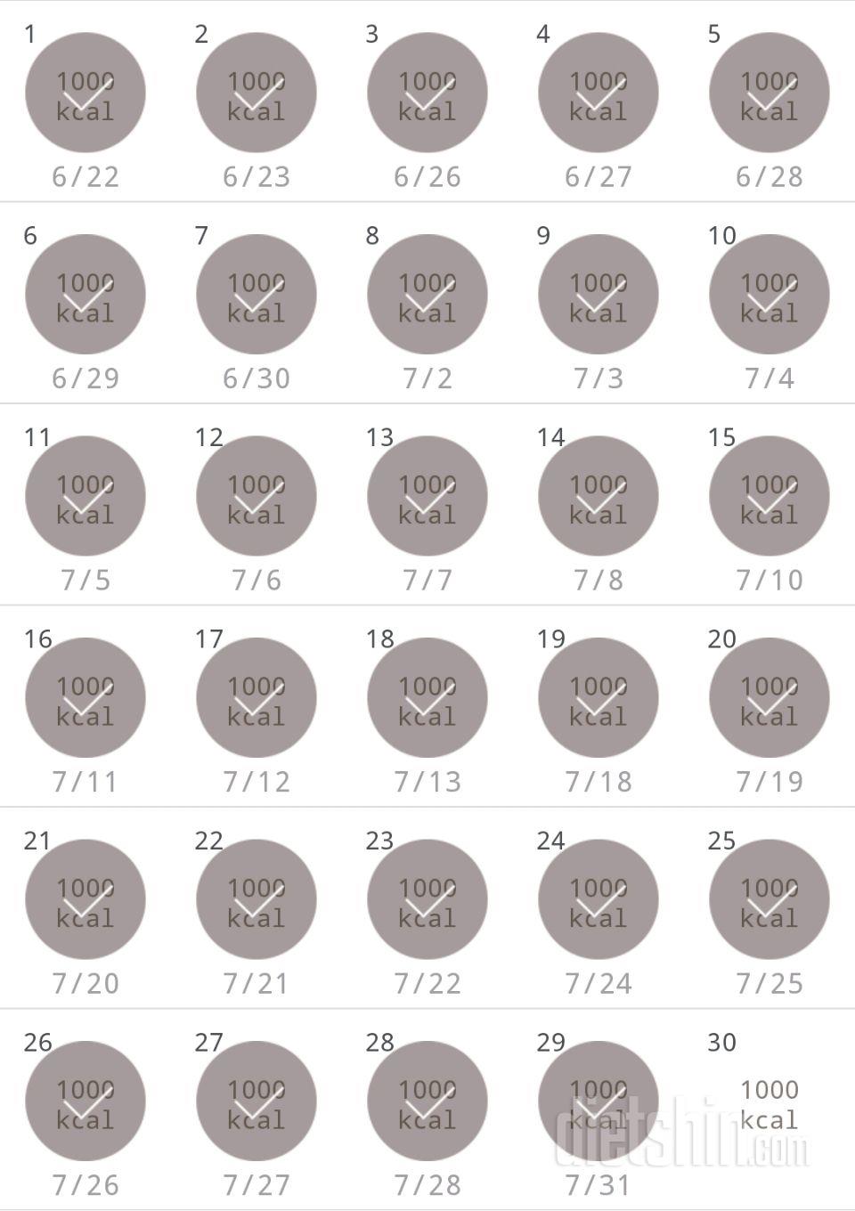 30일 1,000kcal 식단 29일차 성공!