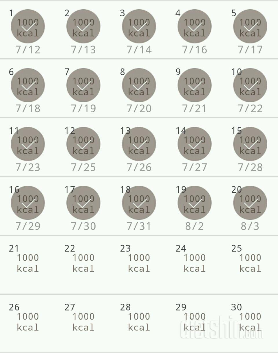 30일 1,000kcal 식단 20일차 성공!