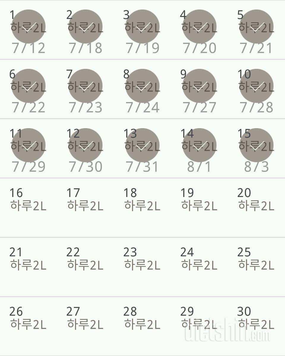 30일 하루 2L 물마시기 15일차 성공!