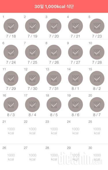 30일 1,000kcal 식단 20일차 성공!