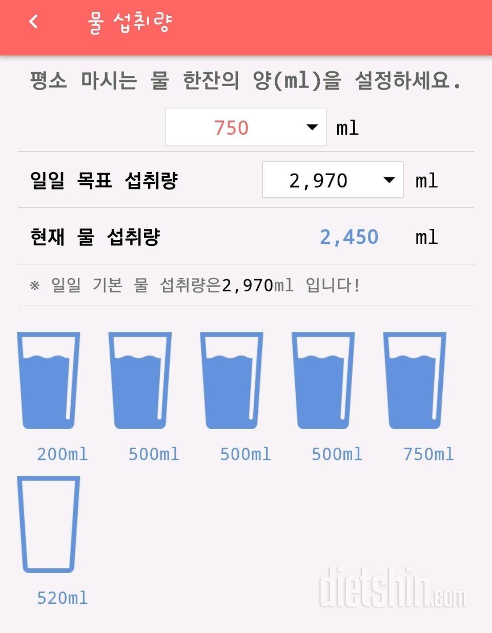 30일 하루 2L 물마시기 5일차 성공!