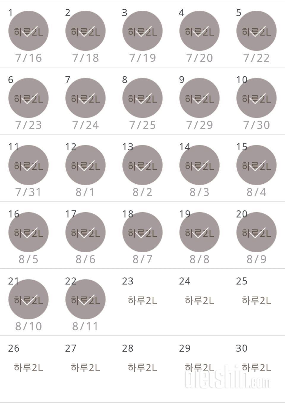 30일 하루 2L 물마시기 232일차 성공!