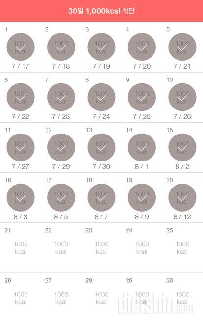 30일 1,000kcal 식단 20일차 성공!