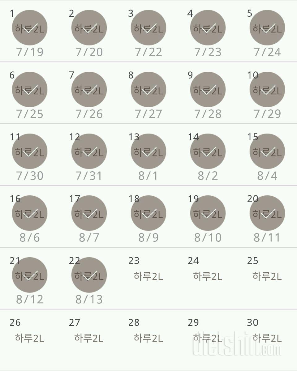 30일 하루 2L 물마시기 22일차 성공!