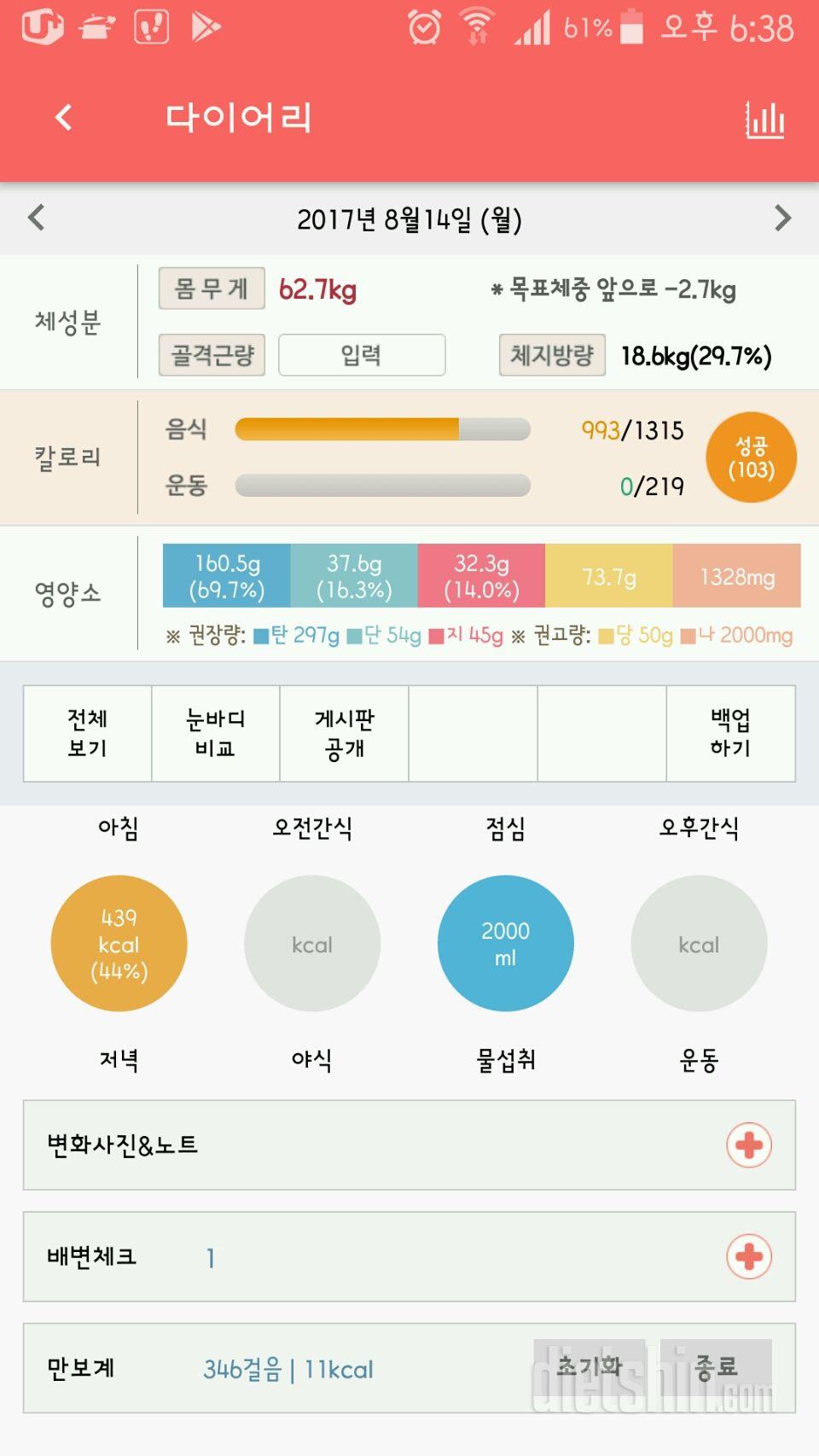 30일 하루 2L 물마시기 6일차 성공!