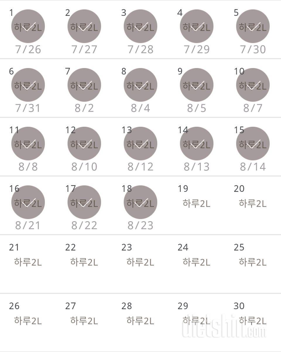 30일 하루 2L 물마시기 18일차 성공!