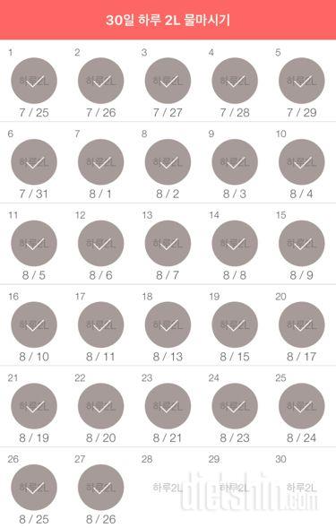 30일 하루 2L 물마시기 27일차 성공!