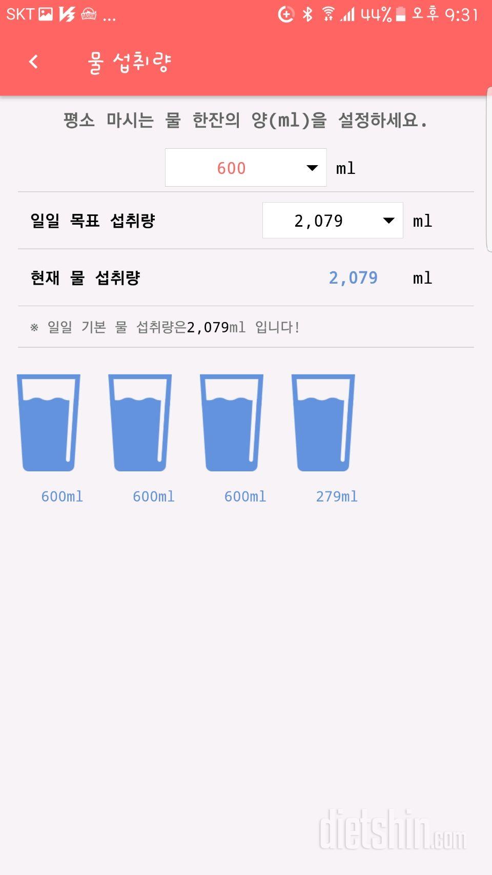 30일 하루 2L 물마시기 9일차 성공!