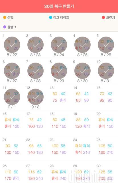 30일 복근 만들기 12일차 성공!