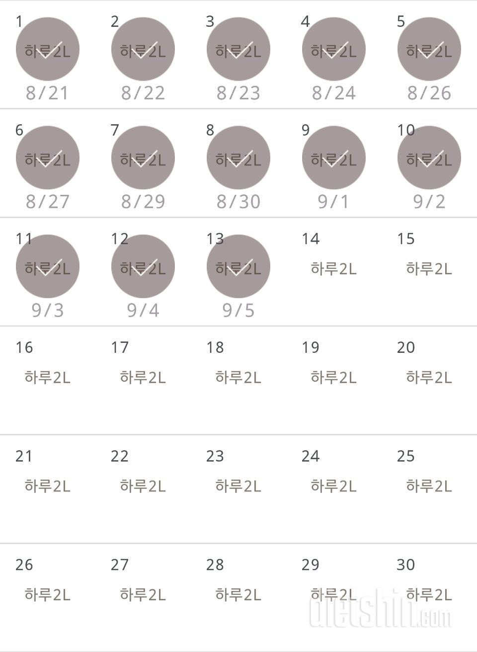 30일 하루 2L 물마시기 13일차 성공!