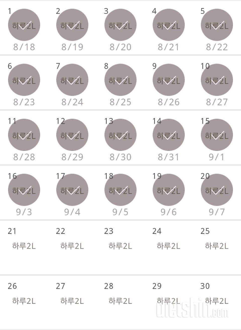 30일 하루 2L 물마시기 20일차 성공!