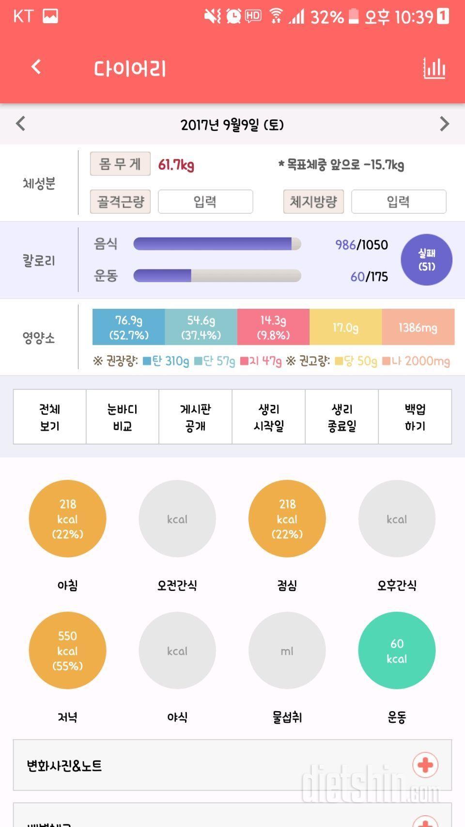 9/6-9/10 5일동안 먹은결과!!