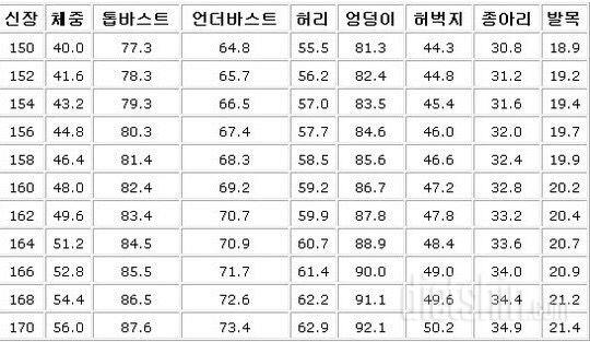 이상적인 신체사이즈