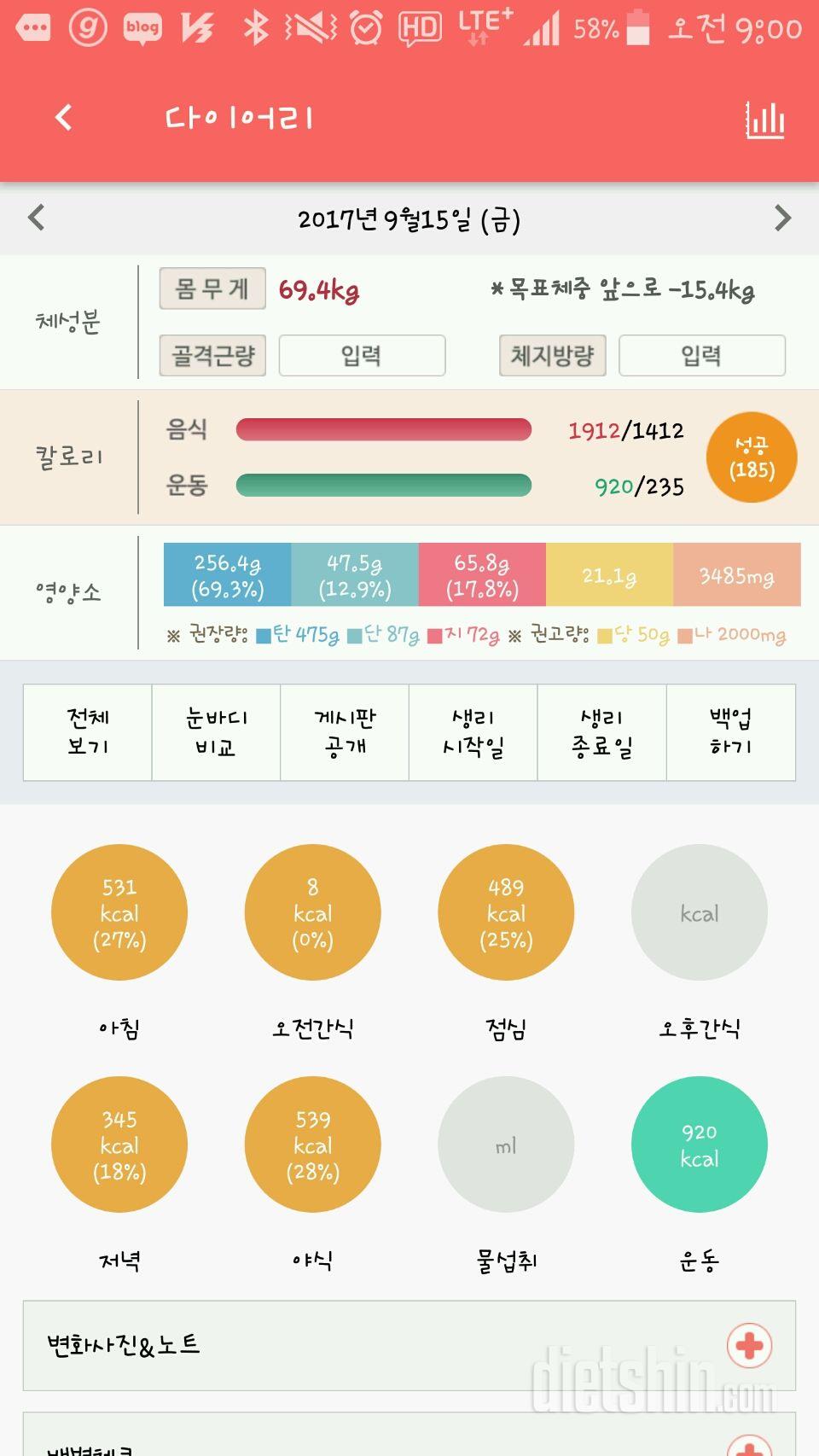 운동 열심히 했는데 야식을 먹은게 흠이네요..