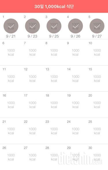 30일 1,000kcal 식단 5일차 성공!