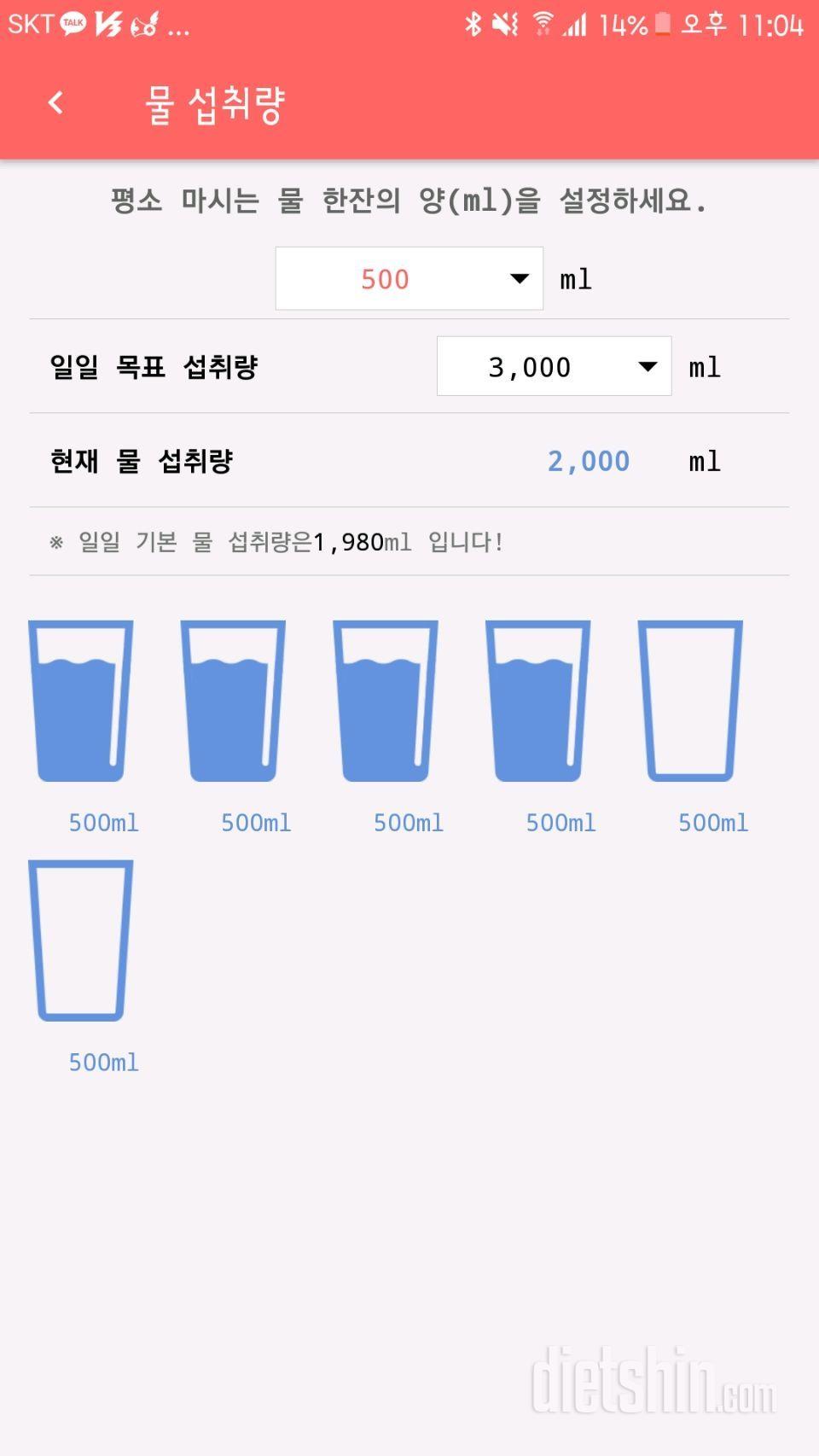 30일 하루 2L 물마시기 1일차 성공!