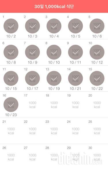 30일 1,000kcal 식단 16일차 성공!