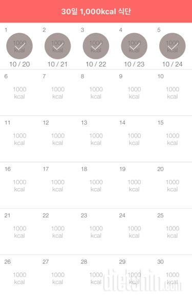 30일 1,000kcal 식단 5일차 성공!