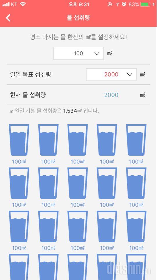 30일 하루 2L 물마시기 19일차 성공!