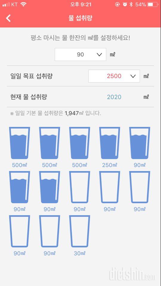 30일 하루 2L 물마시기 1일차 성공!