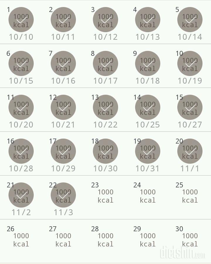 30일 1,000kcal 식단 22일차 성공!