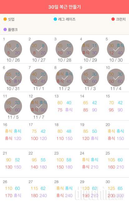 30일 복근 만들기 12일차 성공!