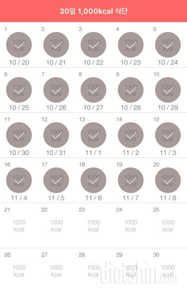 30일 1,000kcal 식단 20일차 성공!